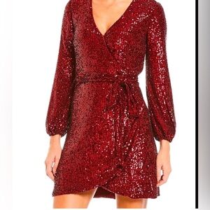 Gianni Bini Red Sequin Long Sleeve Dress